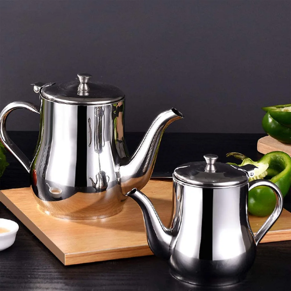 

1pcs Household Stainless Steel Oil Pot with Filter Leak-proof Wine Pot Pouring Oil Bottle Seasoning Tank Kitchen Supply 24/48OZ