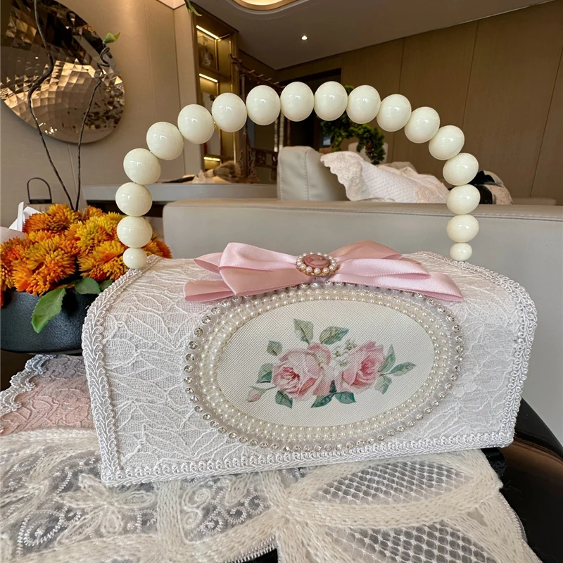 French Tissue Box Pink Retro Lace Storage Box Living Room Coffee