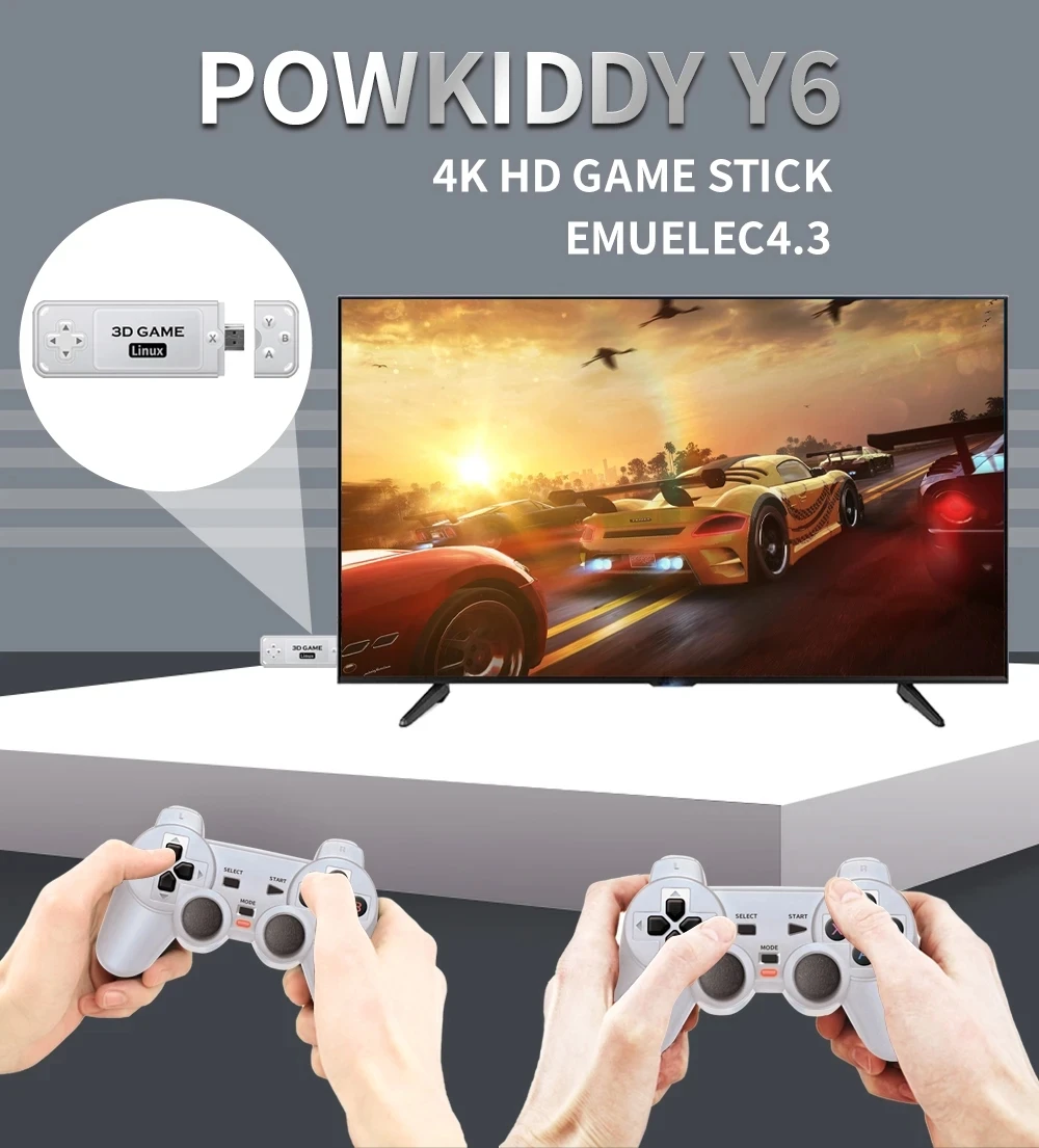 Powkiddy Y6 Lettori Di Videogiochi Per Famiglie Portatili Retrò Portatili 2.4G Controller Wireless Console Tv 4K Hd Gaming New Stick