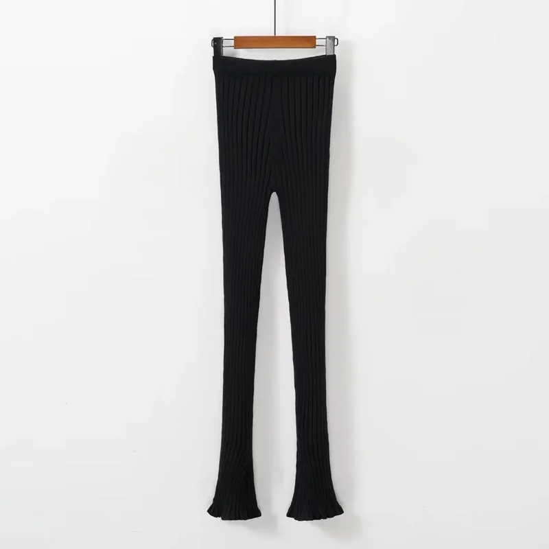 Sun-imperial High Rise Knitted Ribbed Flared Skinny Leggings