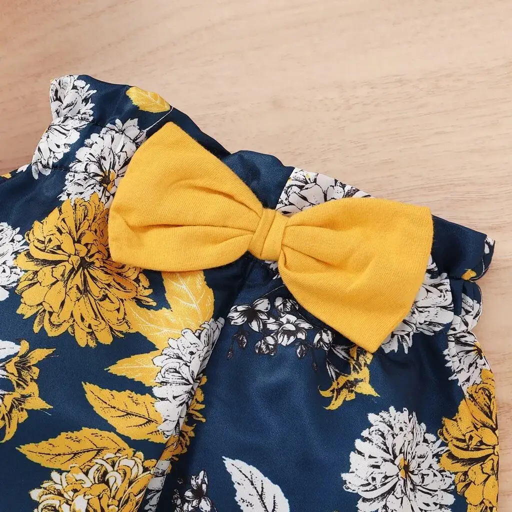 Neugeborenes Baby Mädchen Kleidung Set Kurzarm Body + Blumenhose mit Schleife + Stirnband 3PCS Outfits Kleinkind Baby Mädchen Kleidung – Detail 5