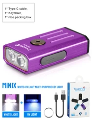 Compact Trustfire Minix Mini EDC Flashlight with UV and Red Light, USB Rechargeable, Colorful Gift, 2-Mode LED Keychain Torch - Li-Polymer Battery (Purple wihte and UV)