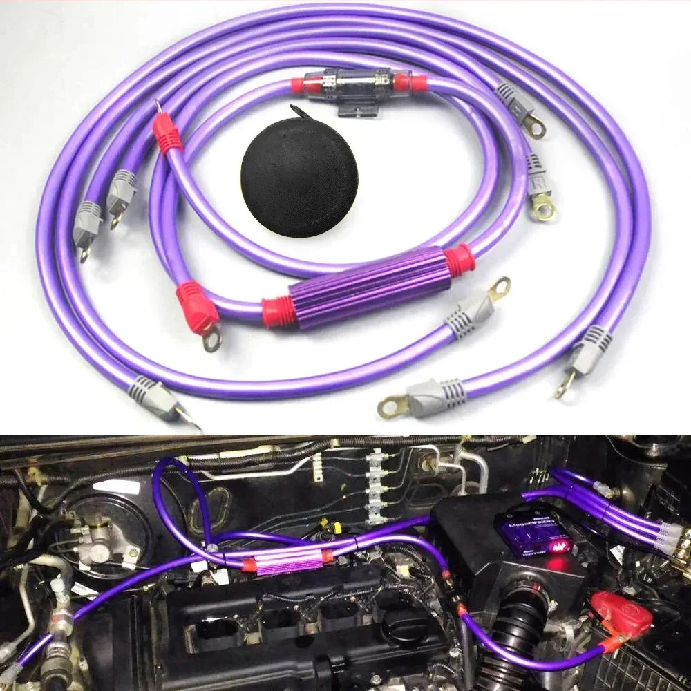 Universal Car Grounding Cable Voltage Stabilizer 15GA Alternator Cable with Safety Switch Grounding Nano Set Fuel Saver Parts