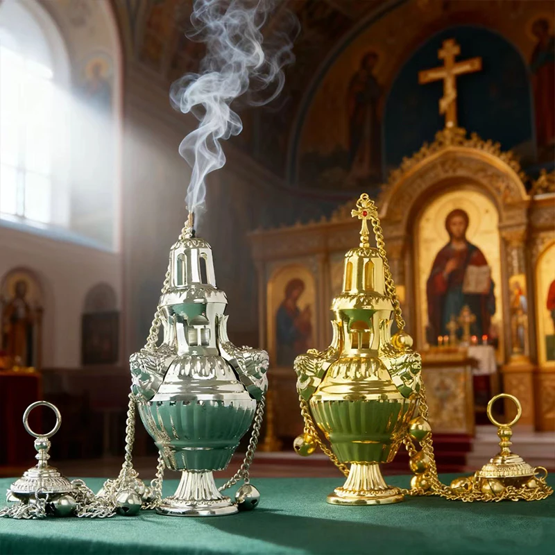 Neuer 2026 Orthodoxer Kirchenweihrauchbrenner Griechischer Hängender Weihrauchbrenner Gold- und Silberplattiert Religiöser Weihrauchbrenner mit Glocken Orthodoxer Weihrauchbrenner Geschenk – Detail 7