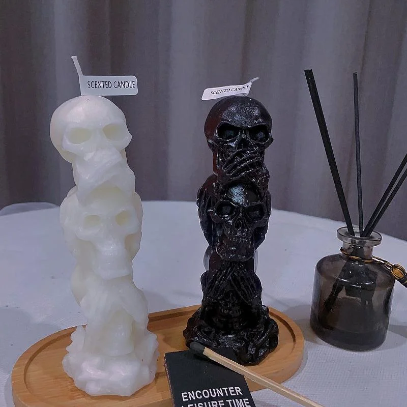 Halloween Triple Skull Candles Halloween Horror Series Don't Watch/Listen/Speak Skull Aromatherapy Candles HomeDecoration Candle