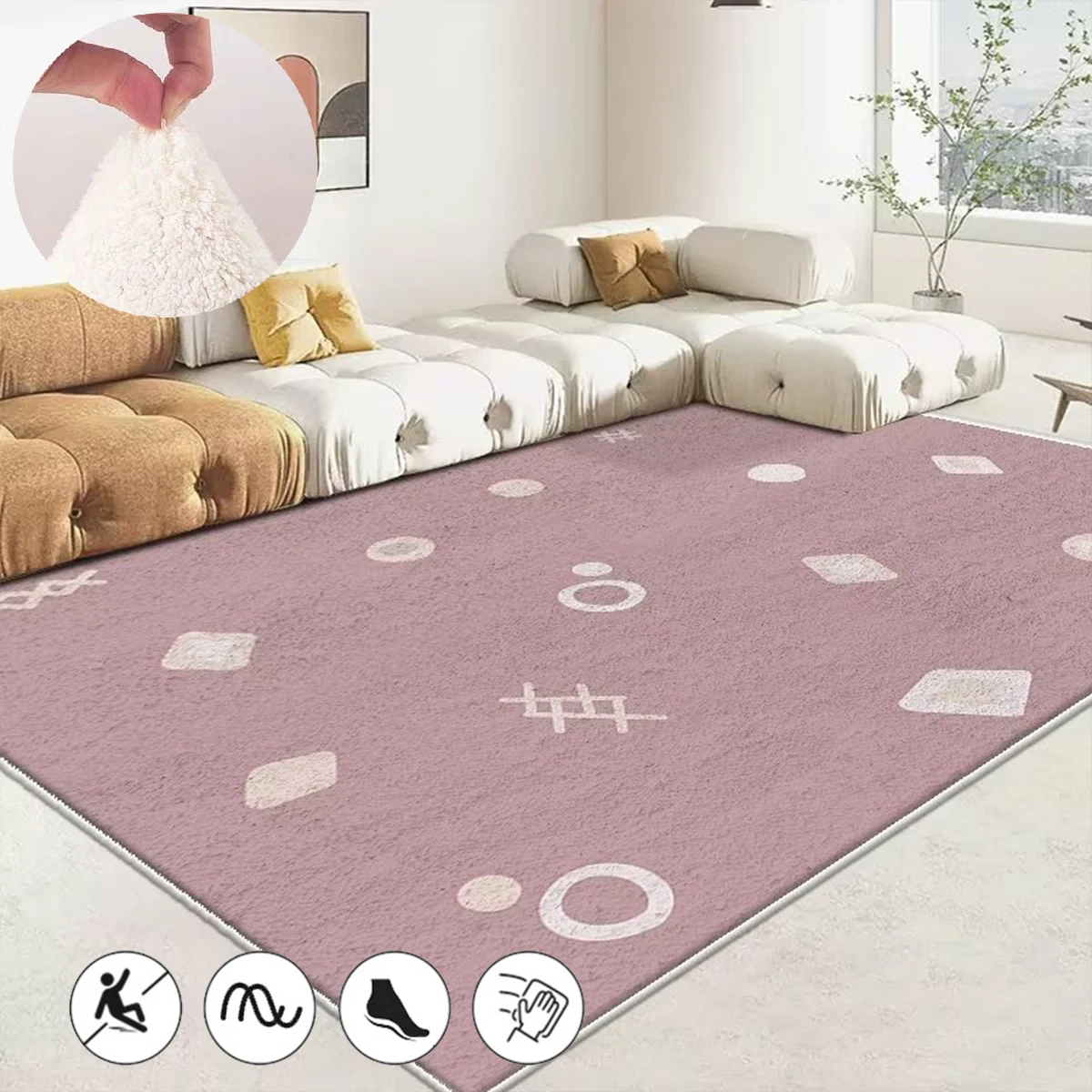 

Korean Cream Style Carpets for Living Room Soft Simple Rugs for Bedroom Decor Fluffy Lounge Floor Mat Washable Cloakroom Carpet