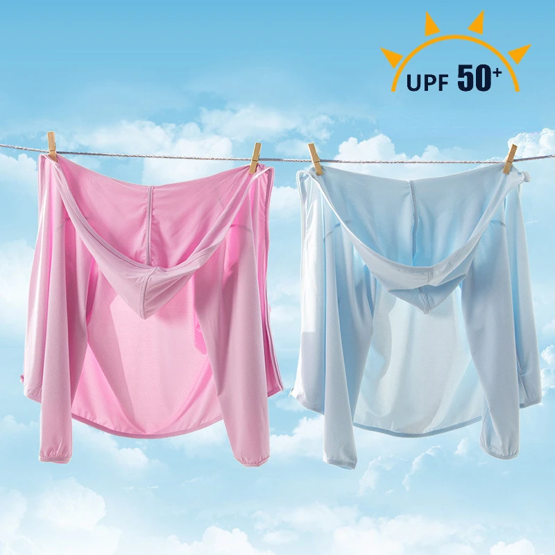 

Children Sunscreen Clothing UPF50+ Summer Ultra-thin UV Resistant Jacket Shirt Boy Girls Hoodies Toddler Skinsuits Kids Coat
