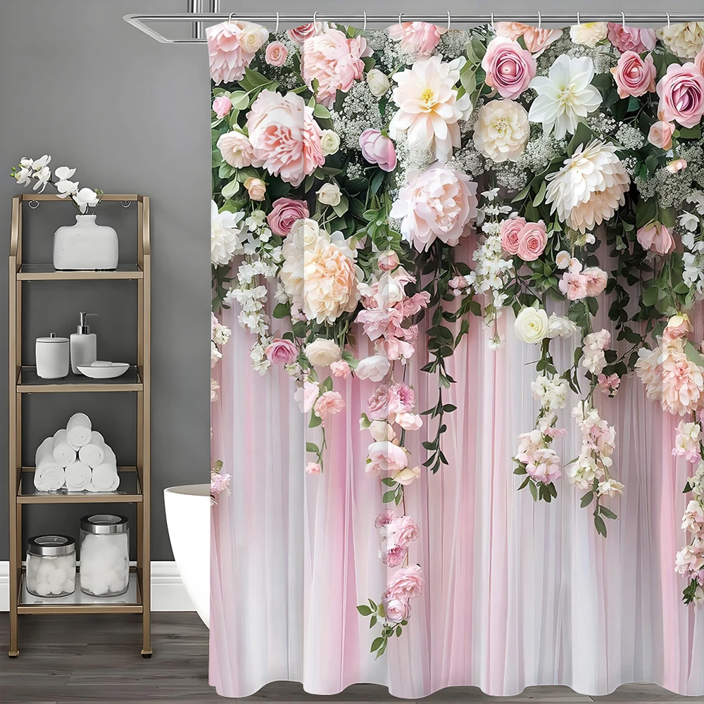 Shower Curtain Pink Flower for Women Bridal Wedding, Pink Flower Romantic Suitable for Girls and Ladies, Bathroom Decorative Sh shower curtains