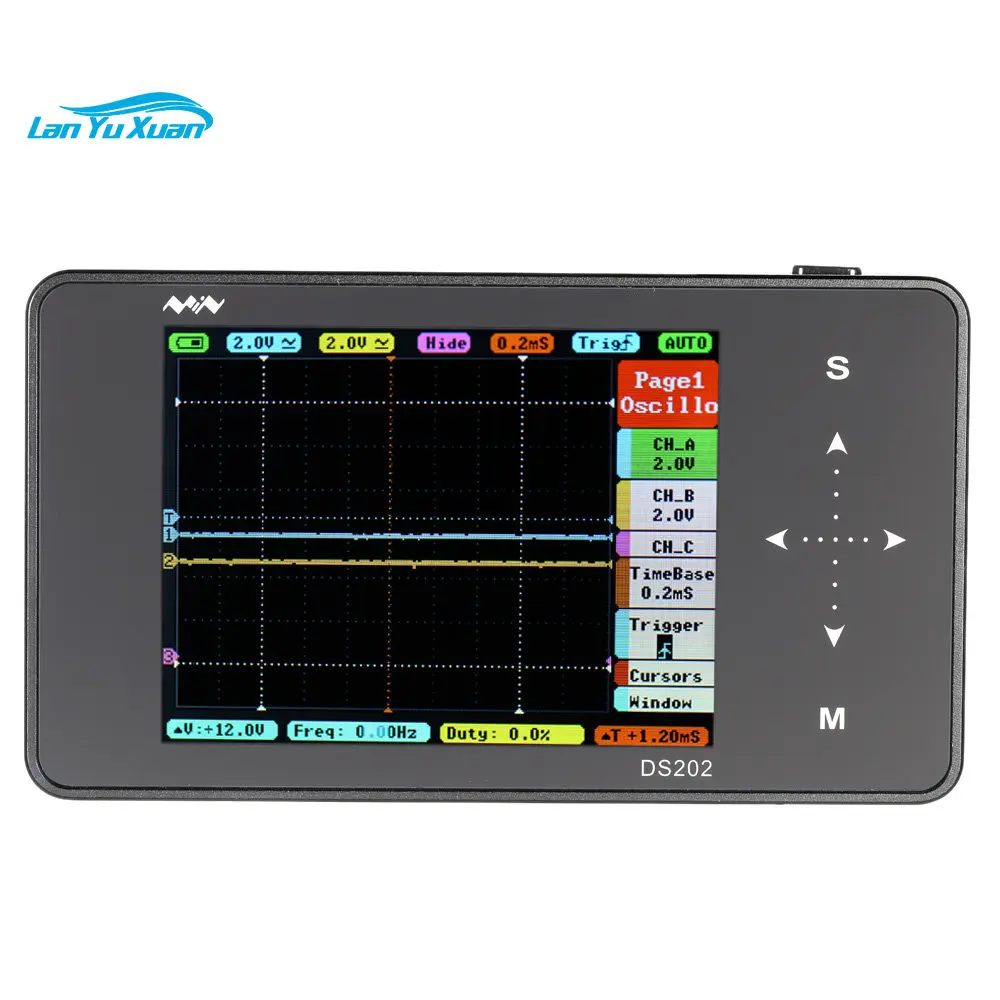 

DS202 Mini Digital Oscilloscope 2-channel Oscilloscope USB Interface Full Color TFT Display 8MB Memory Storage 1MHz 10MSa/s