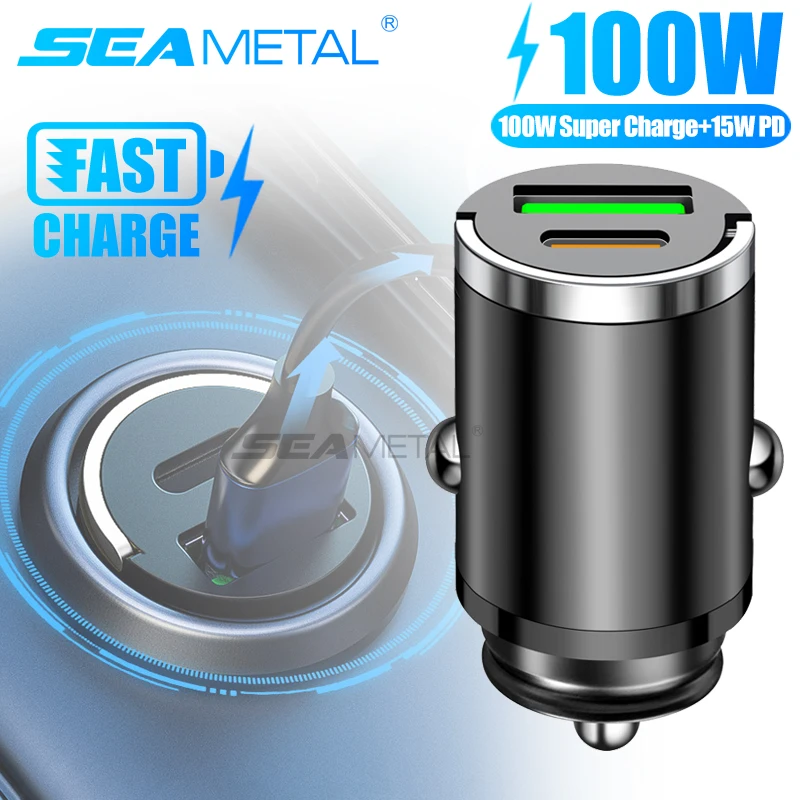 Aluminum Alloy Car Charger with USB A and C Ports for Fast Charging