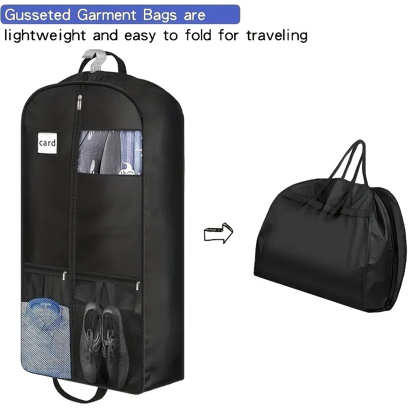 Travel Suit Bag with Zipper Closure Gusseted Hanging Clothes Storage Organizer and Pocket for Shirts Coats Dresses
