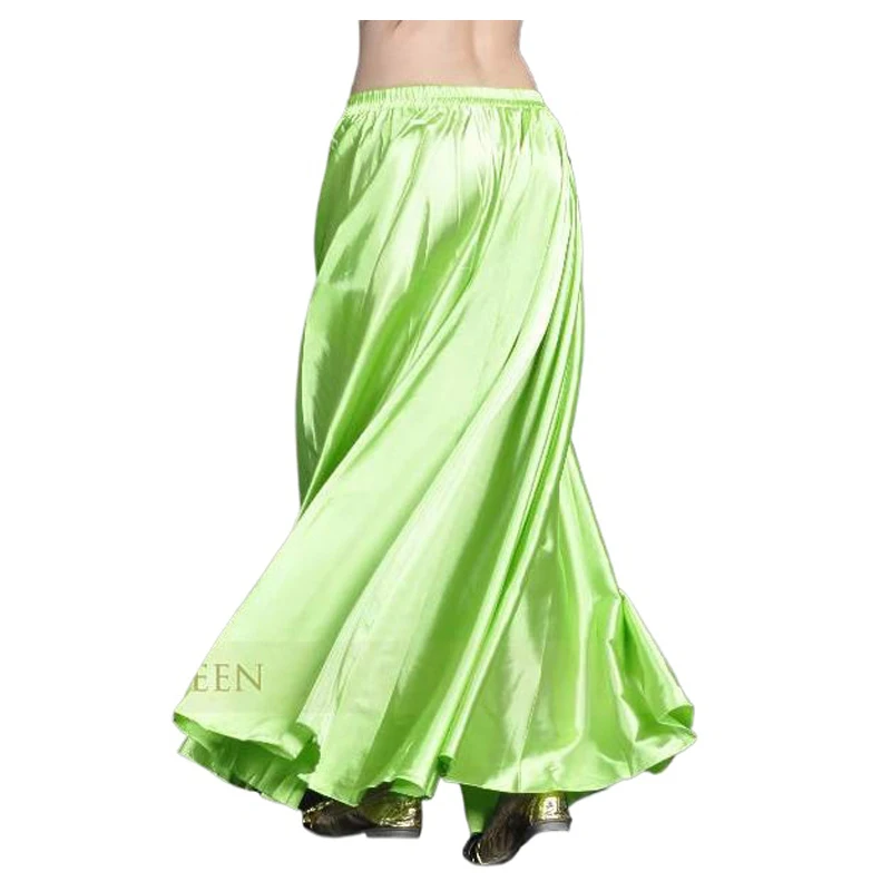 

New Professional Female Women's Belly Dance Skirt Spanish Flamenco Stage Team Wear Lace shining Satin Solid color Smooth Skirt