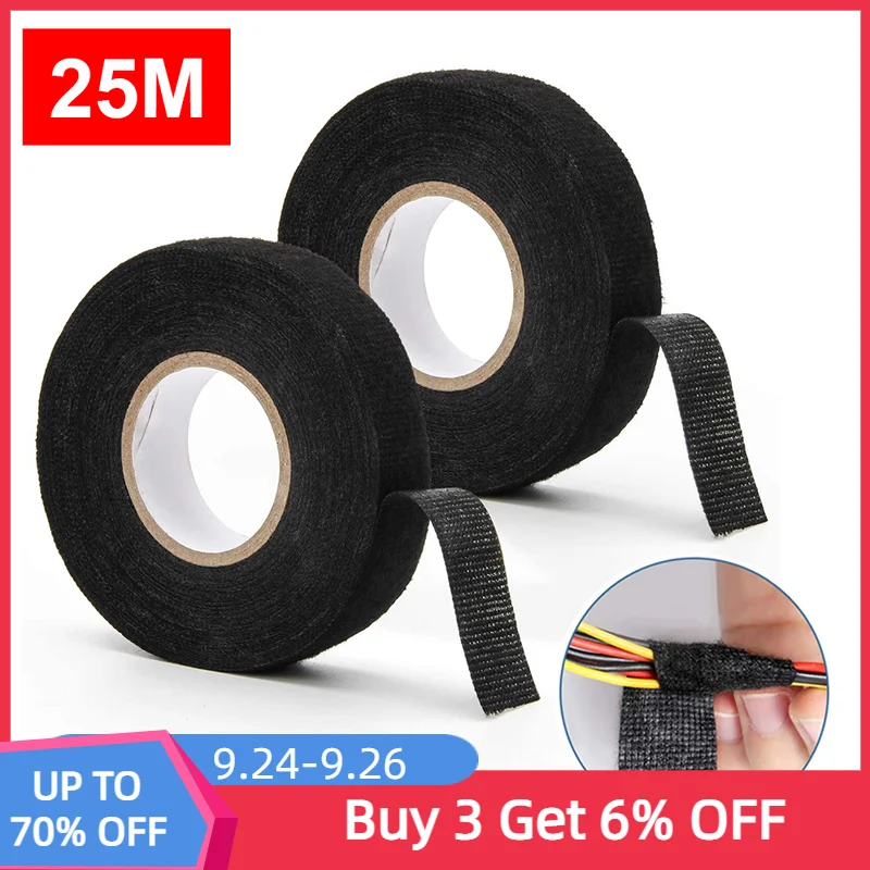25m Wiring Harness Tape Black Adhesive High Temperature Resistant