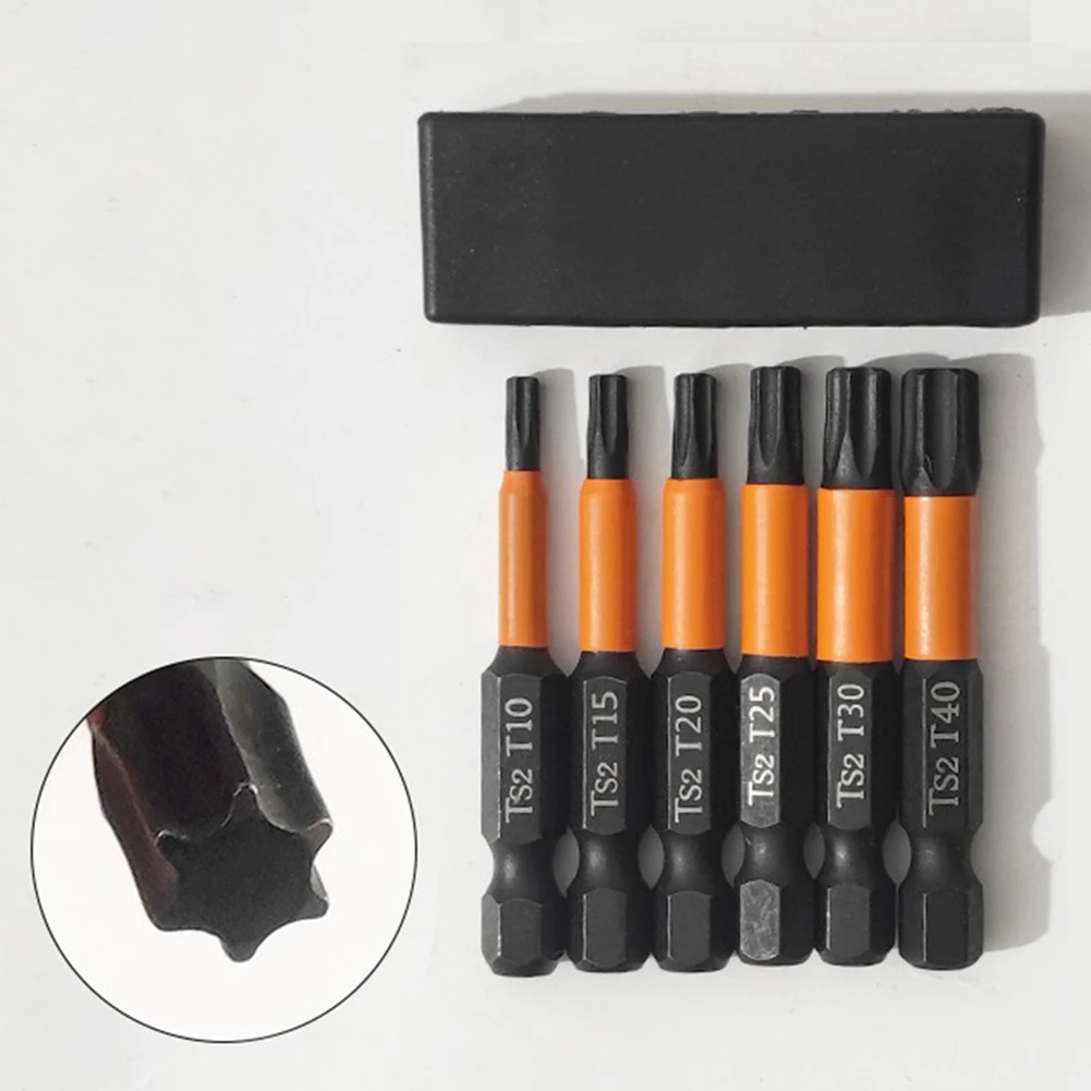 6 Pcs 50mm Torx 스크루 드라이버 비트 자기 1/4 생크 스크루 드라이버 비트 세트 T10-T40 스크루 드라이버 드릴 용 단일 헤드 드릴 비트