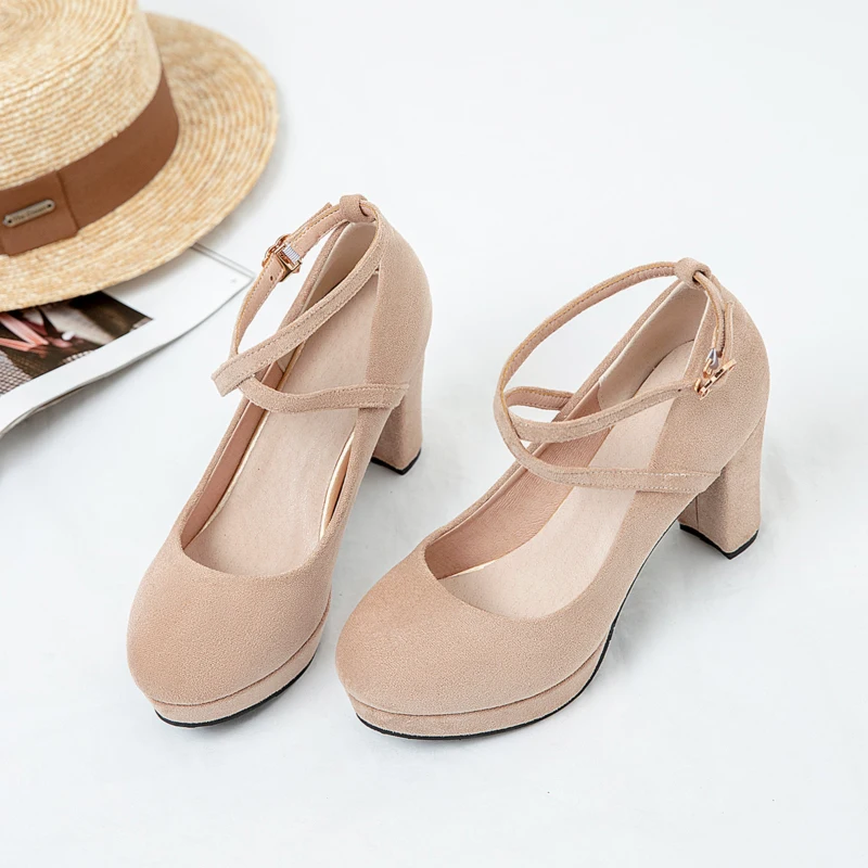 YQBTDL Yong Girls Student School Party High Heels Pumps Platform Cross Strappy Flock Children's Shoes Spring Autumn Pink girls shoes,girls high heel shoes