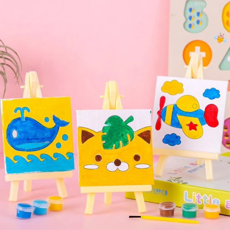 Cartoon DIY Oil Painting Shelf Drawing on Canvas Hand Paint Kids Educational Toys Children Boys Girls Birthday Gift Home Decor