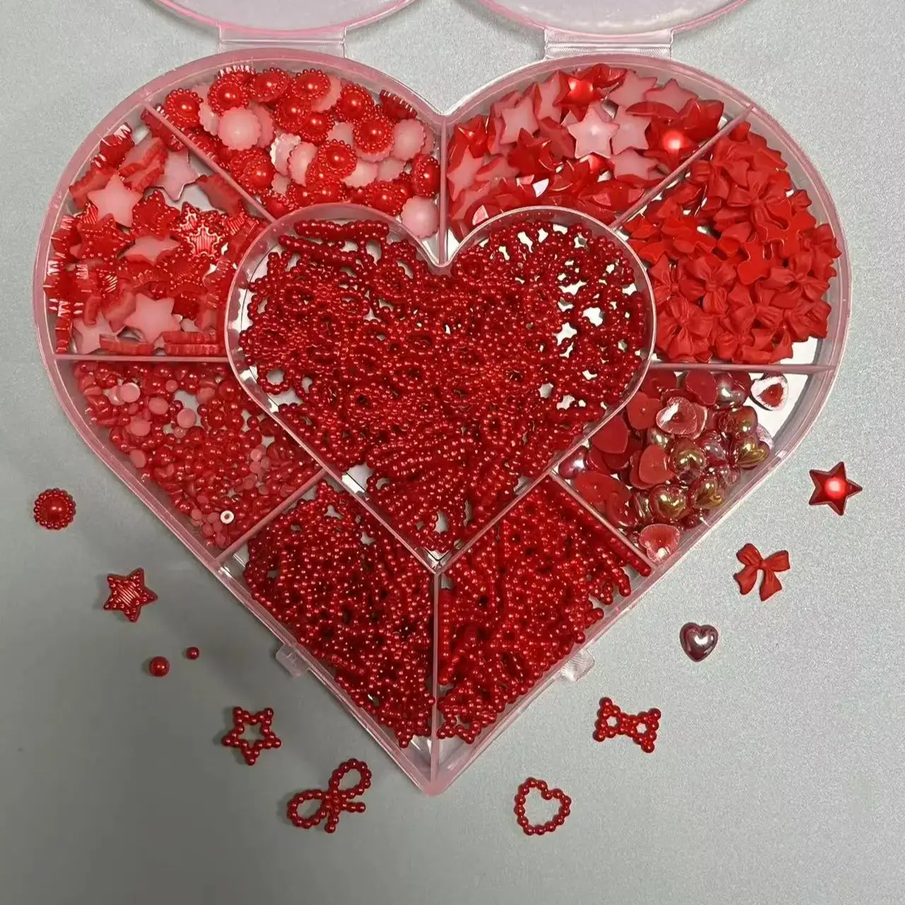 Pink Heart Boxed 500pcs Mixed Pearl Love Bow Star Butterfly French Ballet Princess Ballerina Nail Art Charms Decoration Gem Set 6