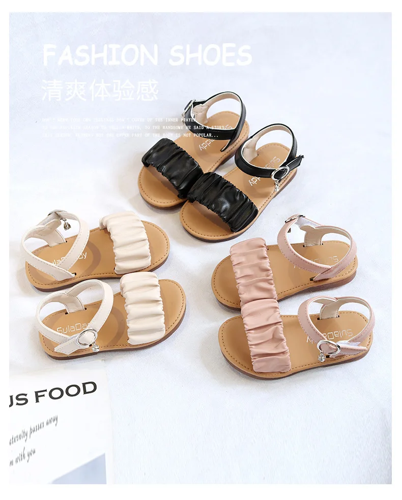 Summer Ruffles Baby Girls Sandals Solid Soft Sandals For Kids Toddler High Quality Beach Anti Slip Children Princess Shoes children's sandals