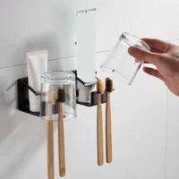 Upgraded Stainless Steel Toothpaste Toothbrush Cup Holder Black Garden Self-adhesive Accesories Tandenborstelhouder Zwart 3