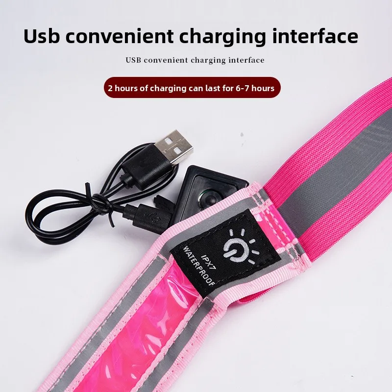 USB 충전식 반사 워킹 기어 고시인성 LED 반사 벨트 LED 벨트 새시 조절 가능 반사 밴드