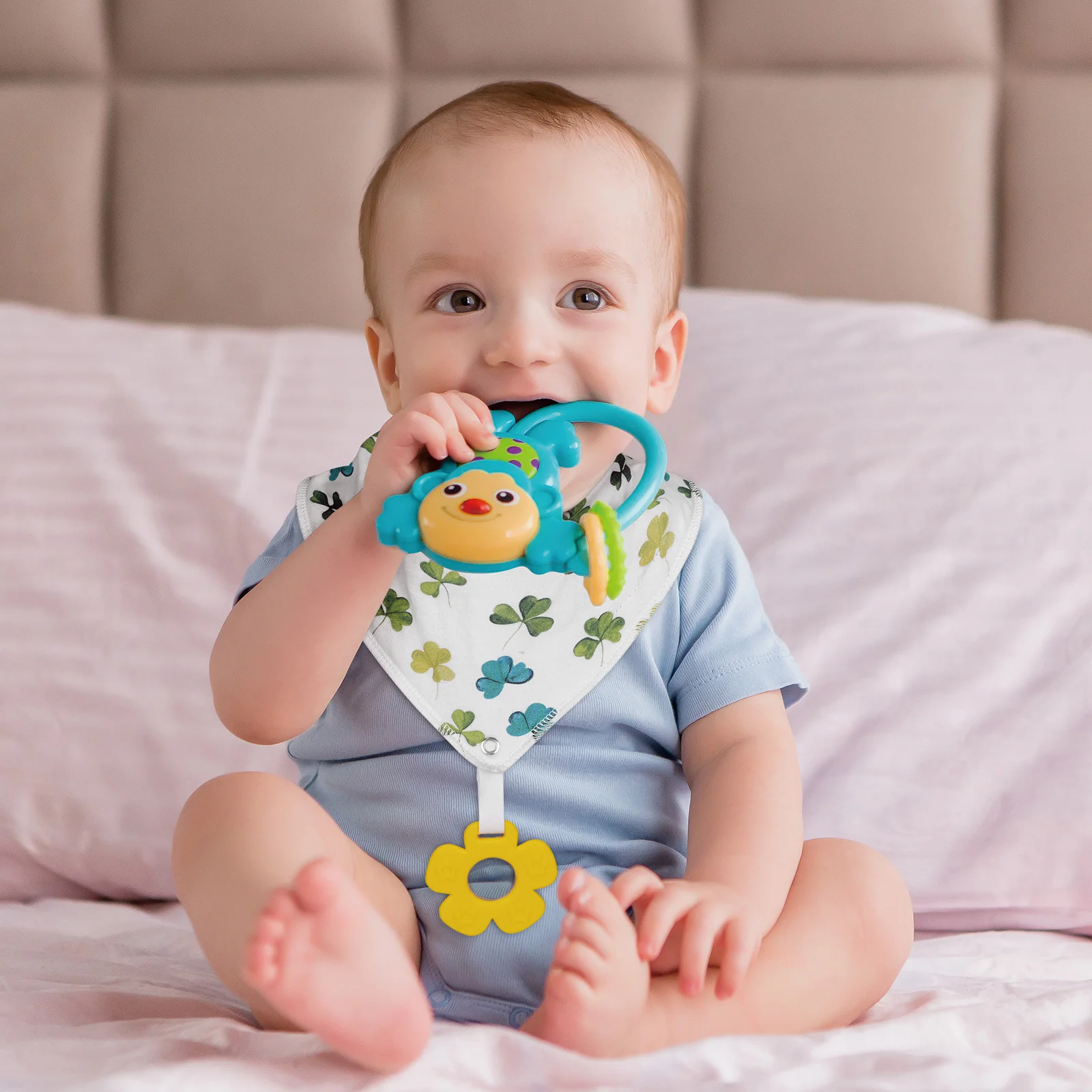 Baby Bandana Drool Bibs Baby Bibs with Teething Toys/Teethers Set - Super Soft Absorbent Organic Cotton Bibs Unisex Feeding Bibs