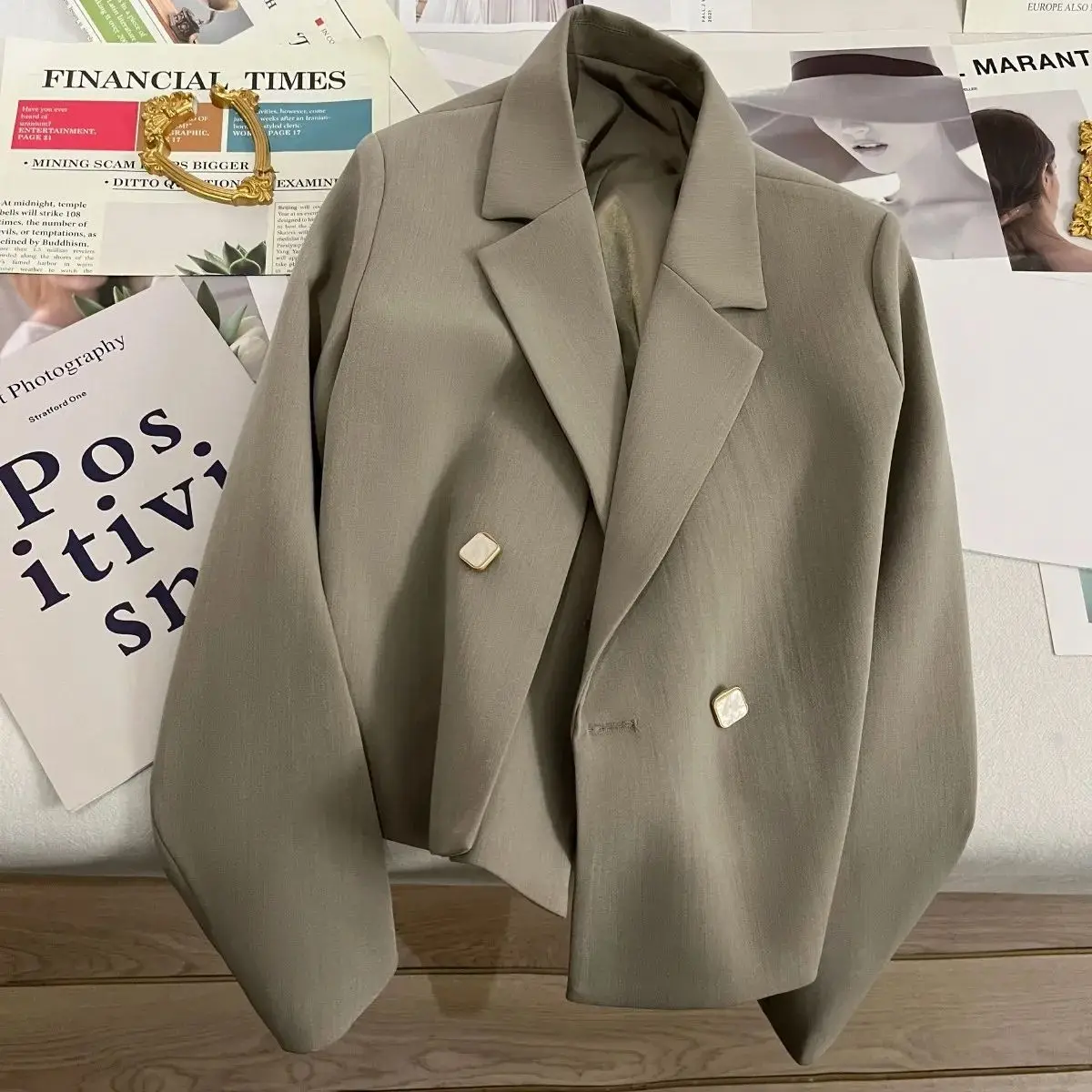 2023 Spring and Autumn New Grey Green Suit Coat Women's Spring Wear Short Casual Suit  blazer feminino