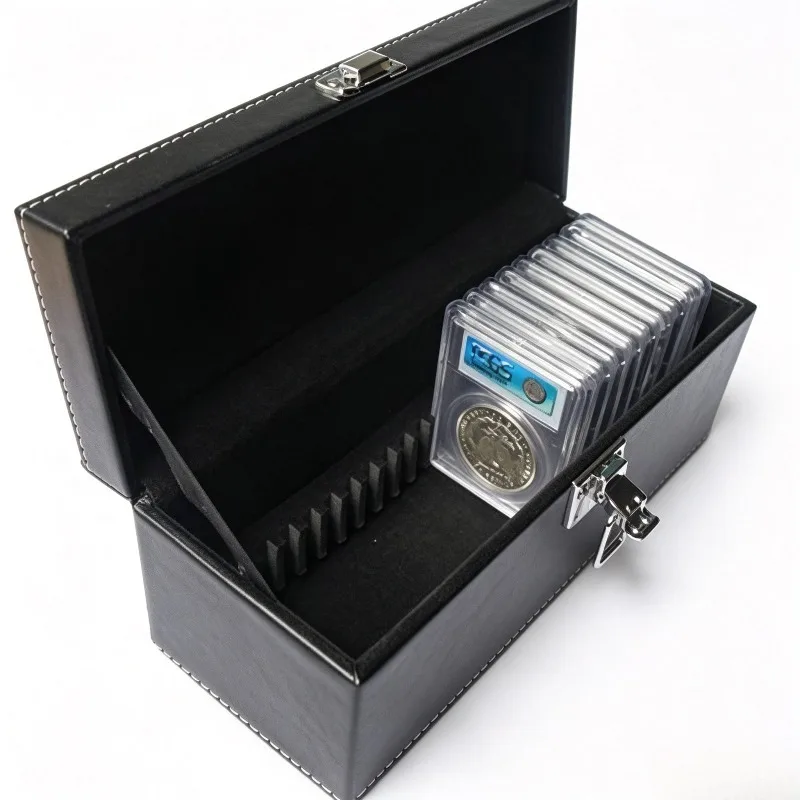 1개 동전 슬래브 보관함 케이스 홀더 블랙 인조 가죽 PCGS NGC 디스플레이 케이스용 (20개 등급 지정 동전 수납 가능) 여행 가방 케이스
