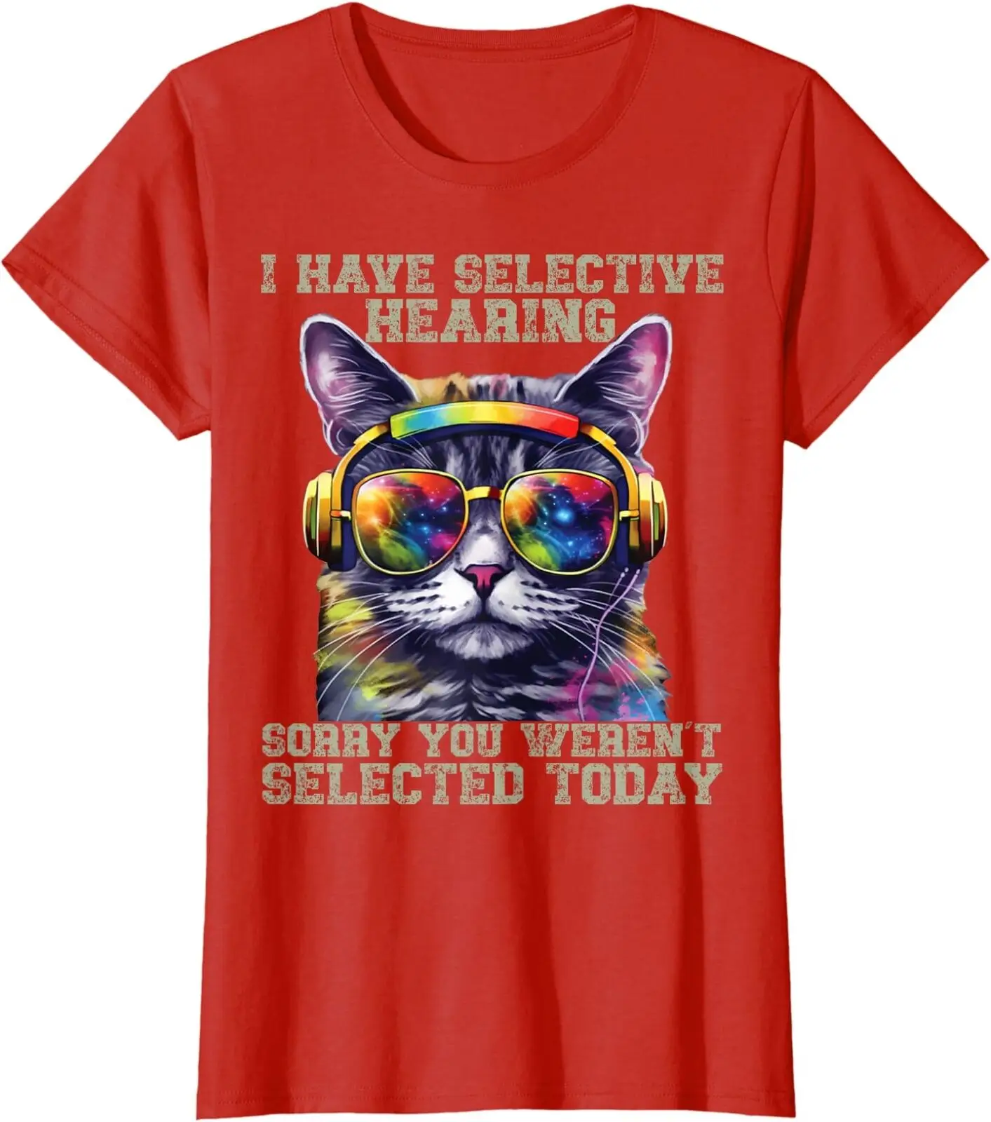 I Have Selective Hearing Cool Cat Headphones Gift T-Shirt Girocollo Da Donna Maniche Lunghe O Corte