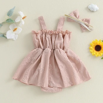 Adorable Baby Girl Floral Romper with Matching Headband Set for Summer Outfits Newborn Clothes Collection 3