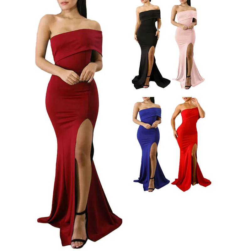 

Off-the-shoulder Satin Dresses for Weddings as A Guest Mermaid with Side Slit tenue mere de la mariée mariage 2022