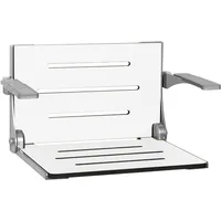 Comfort Folding Wall Mount Shower Bench Seat with Arms, White Seat with Silver Frame 1