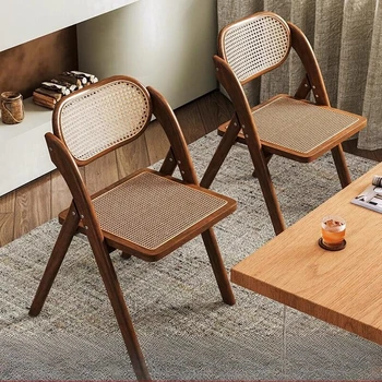 retro Sedie da tavolo da pranzo in rattan in legno massello Sedie pieghevoli con schienale da studio mobili per soggiorno дизakusнерanyaanya мебель