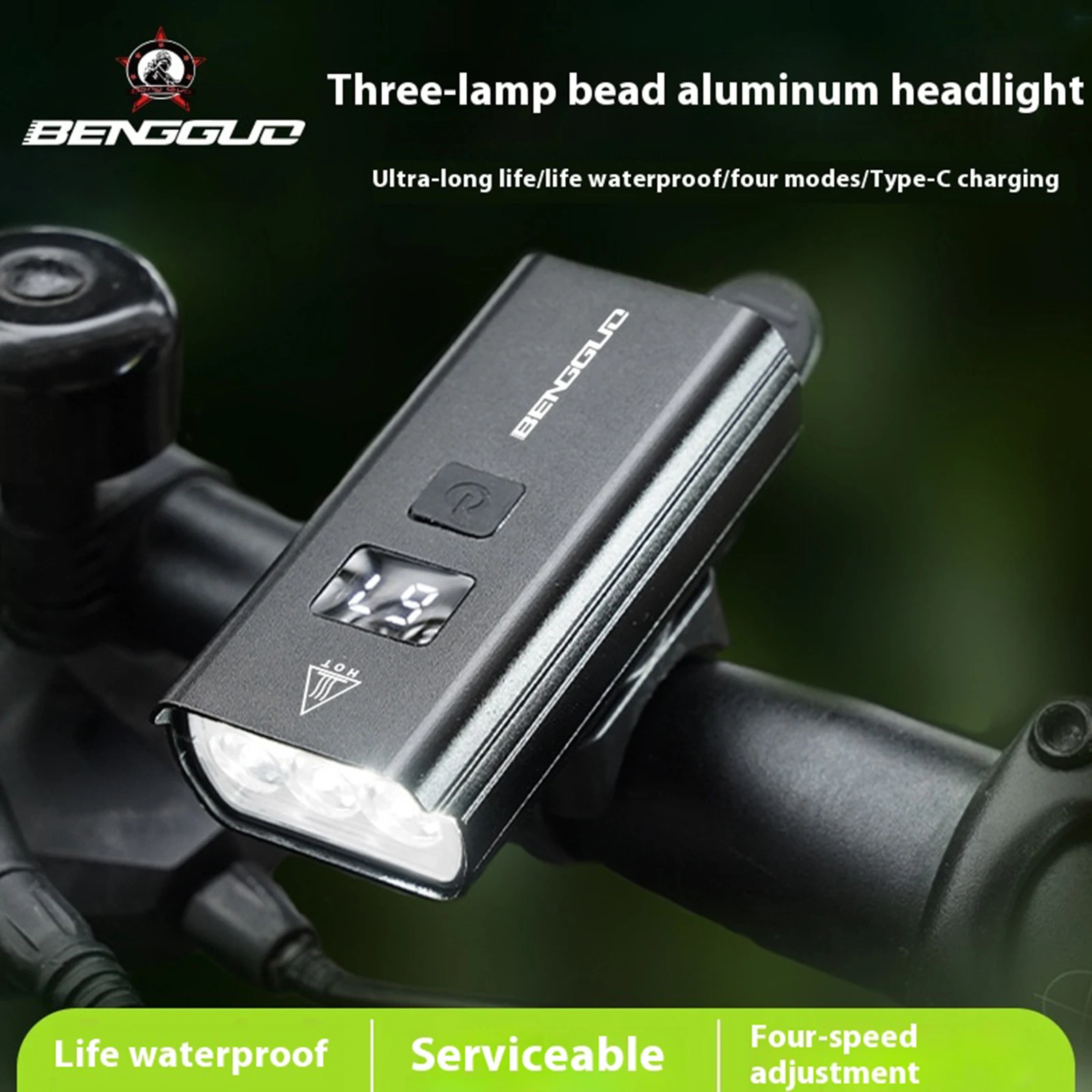 3 Lamp Bead High Lightness Bike Front Light Type-C Charging Night Riding Headlight 4 Modes High-Beam Flashlight Bike Accessories