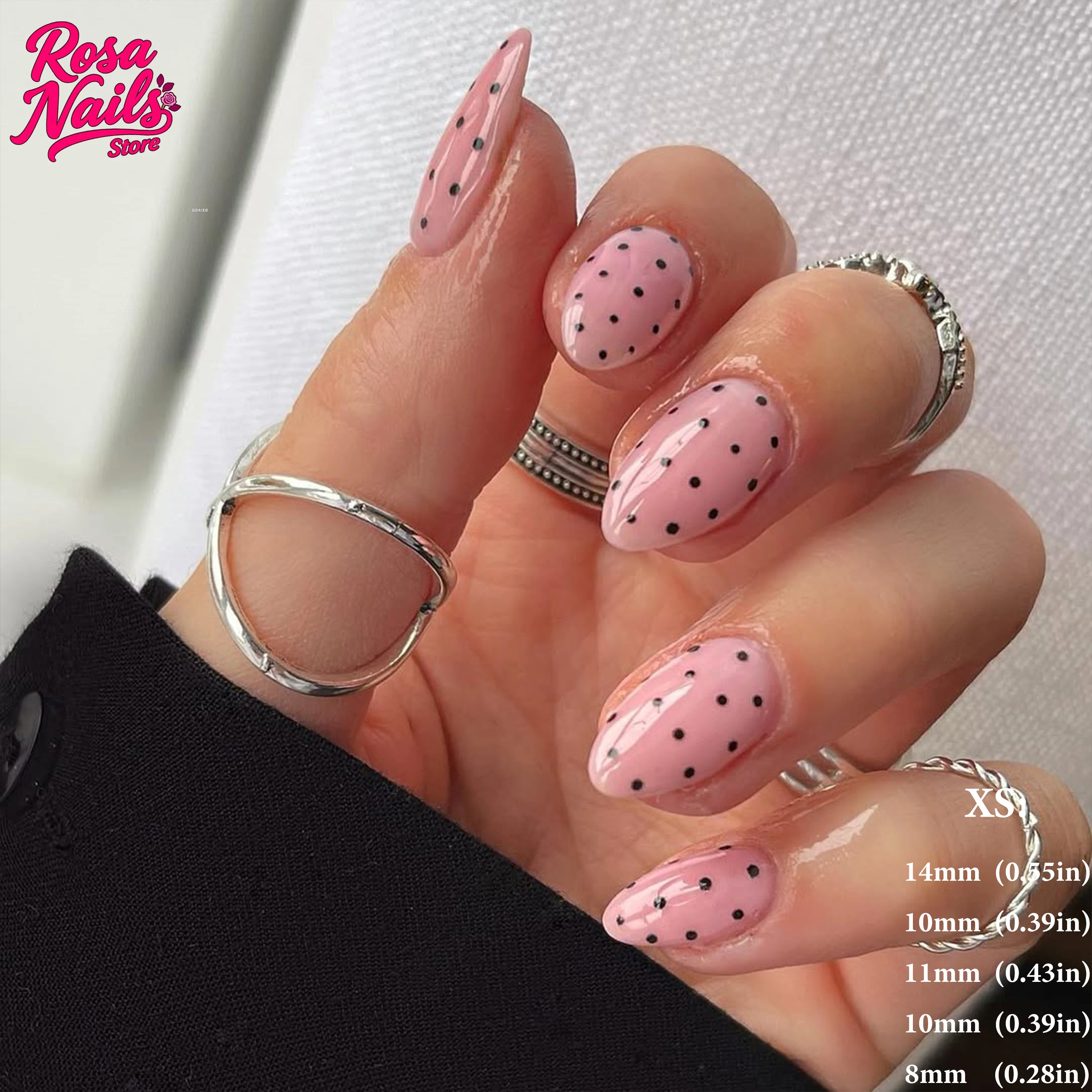 Summer Chic Polka Dot Press-On Nails with 3D Floral Accents in Pink, Yellow, and Brown French Tips
