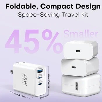 2packs 45W 3 Port USB Charger Type C Fast Charge Mobile Phone Adapter For iPhone Samsung Xiaomi Huawei Quick Charge Wall Charger 2