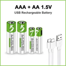 

AA + AAA USB Rechargeable battery 1.5V AA 2600mWh/AAA 550mWh li-ion batteries for toys watch MP3 player thermometer+TYPE-C Cable