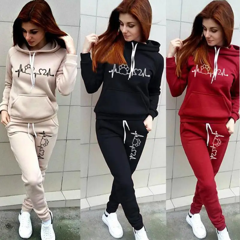 New Simple Women's Autumn Sports Suit Hooded Sweatshirts And Pants Set