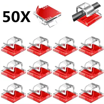 50PCS Cable Organizer Clips Cable Management Wire Manager Cord Holder USB Charging Data Line Bobbin Winder Wall Mounted Hook