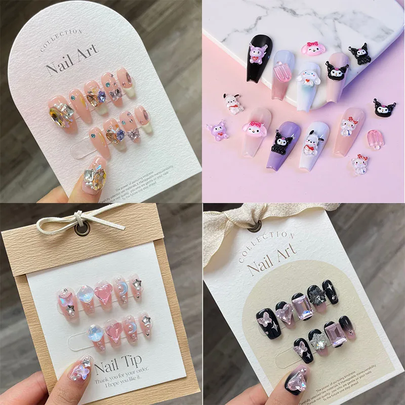 

Sanrio Kawaii Summer Hello Kitty My Melody Kuromi Pachacco Nail Art Patches Finished Fake Nails Long Girl Banquet Gifts