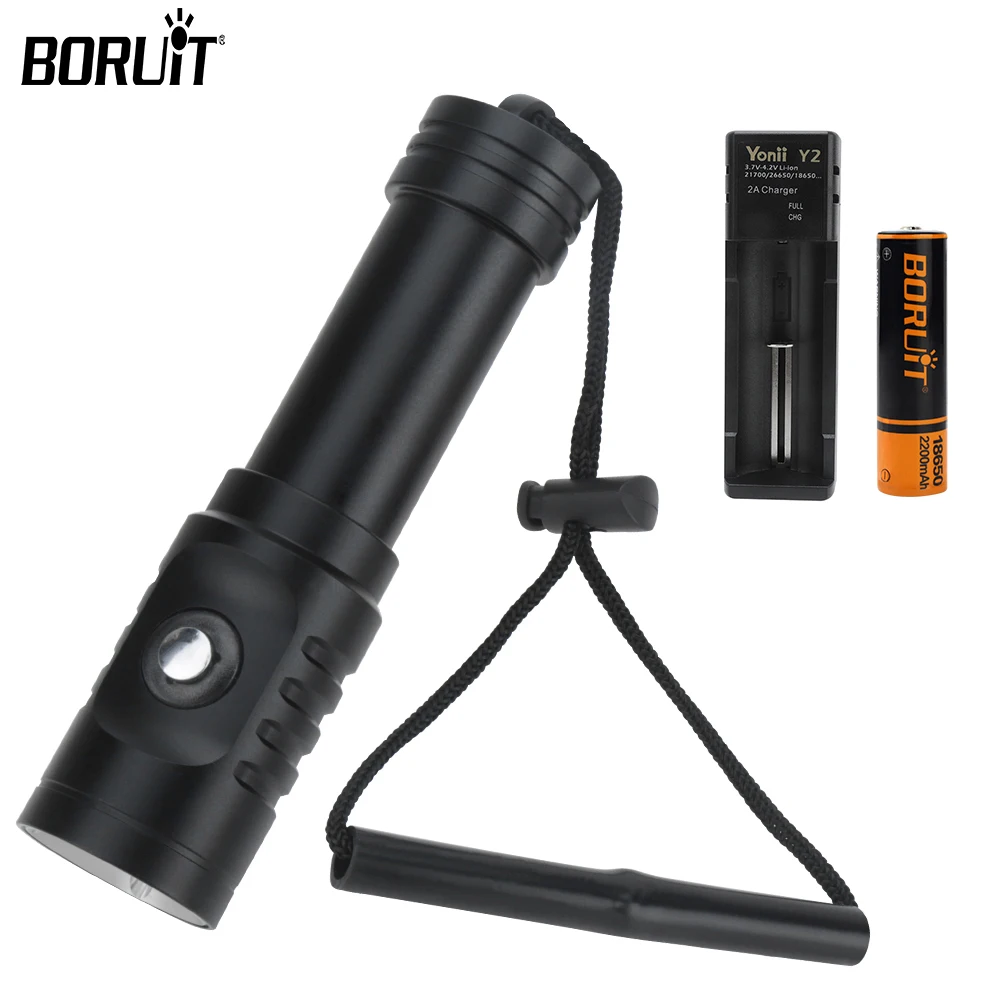 

BORUiT Powerful LED Diving Flashlight 1000LM Super Professional Underwater Torch Using 18650 IPX8 Waterproof Lamp With hand rope