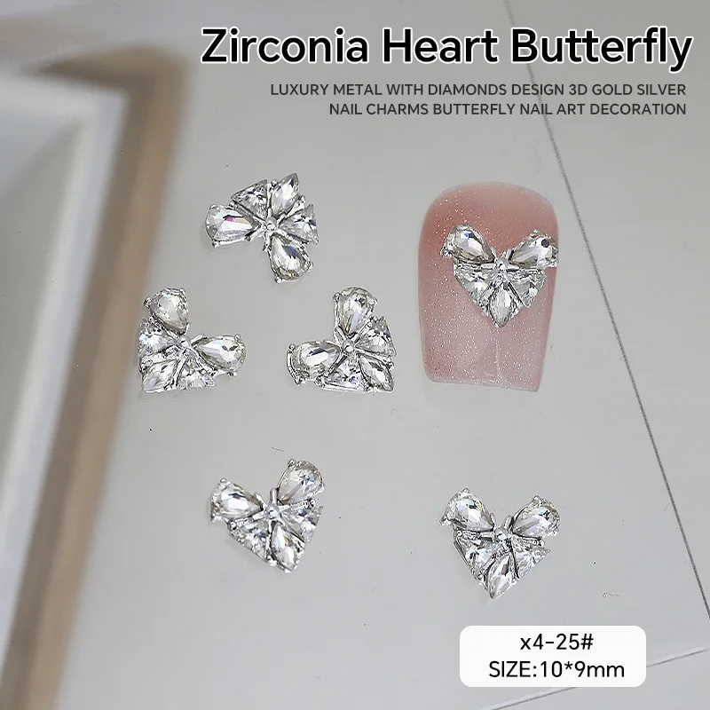 Butterfly and Heart Nail Art Rhinestone Glitter Set - 5 Piece Manicure Decorations Collection