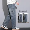 2024 New Autumn Men's Jeans Street Hip-hop Loose Straight Multi-pocket Workwear Denim Trousers Baggy Casual Splicing Trousers 3