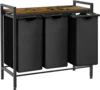 Large Laundry Hamper Sorter with 3 Removable & Pull-Out Sorting Bags, Wooden Top Shelf, Versatile Laundry Basket Organizer for L 1