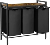 Large Laundry Hamper Sorter with 3 Removable & Pull-Out Sorting Bags, Wooden Top Shelf, Versatile Laundry Basket Organizer for L 1