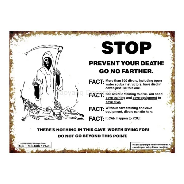 Cave Diving Warning Tin Sign art wall decoration,vintage aluminum retro metal sign
