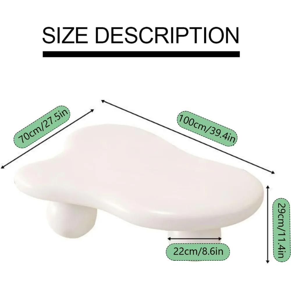 Modern Coffee Table Cloud Shape Low Coffee Table Cartoon Irregular Indoor Tea Table with 3 Ball Leg for Living Room (White, 39.4 2