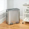 mDesign Metal Steel 16 Gallon/60-Liter, Dual Compartment Step Trash Can; Double Bin Trash Can/Recycler Combo for Kitchen 2