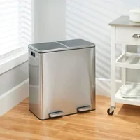 mDesign Metal Steel 16 Gallon/60-Liter, Dual Compartment Step Trash Can; Double Bin Trash Can/Recycler Combo for Kitchen 2