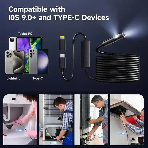 KERUI Single/Dual Lens Endoscope Camera For iPhone iPad IOS & Android Type-c Led Light IP67 Borescope Industry Inspection Camera - Image 2