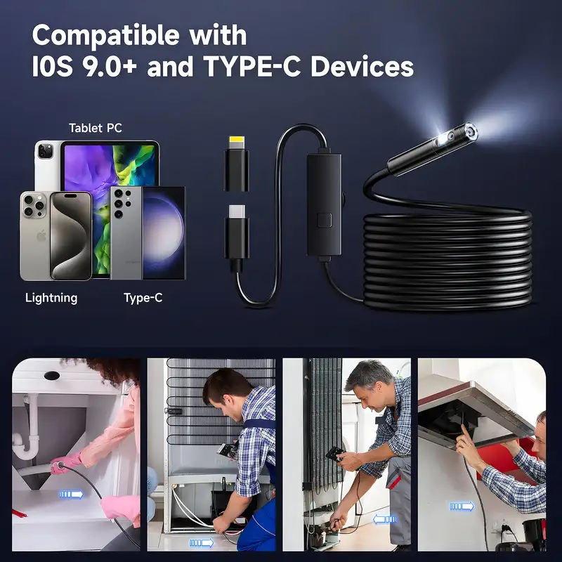 KERUI Single/Dual Lens Endoscope Camera For iPhone iPad IOS & Android Type-c Led Light IP67 Borescope Industry Inspection Camera - Image 2